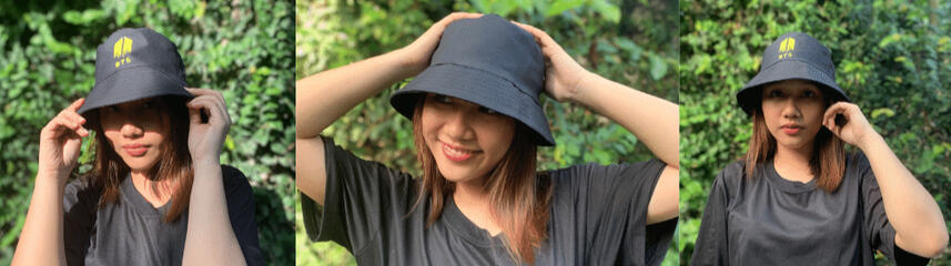 Bucket hat in use